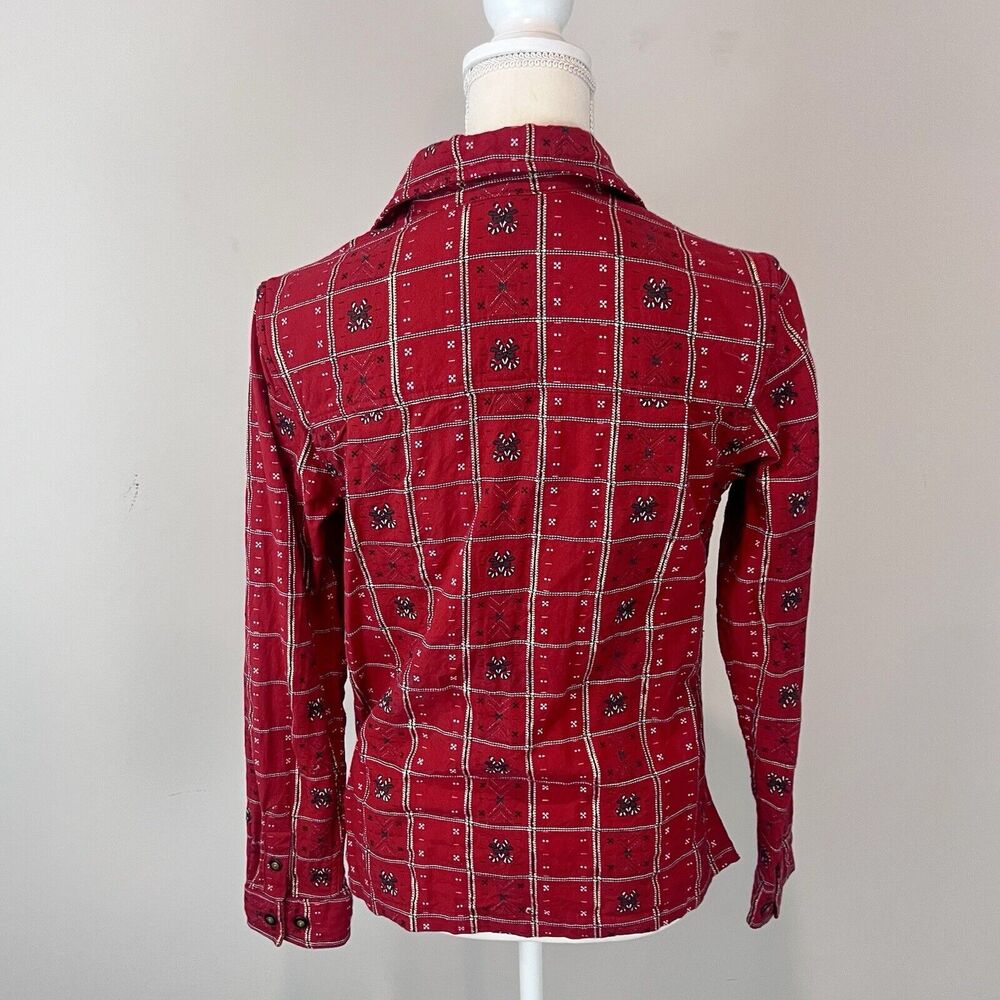 Krazy Kat Button Up Shirt Womens Size S Red Plaid Christmas Novelty Top Vintage - Picture 2 of 8